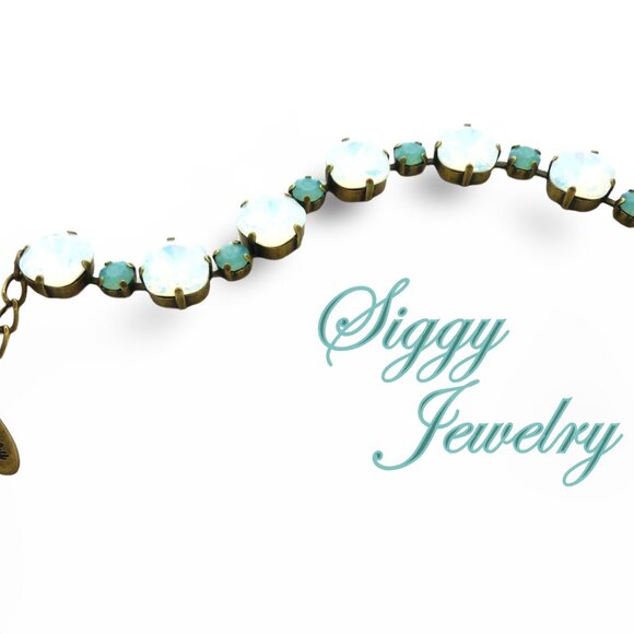 White and Pacific Opal Tennis Bracelet made with Swarovski crystals - Picture 4 of 5